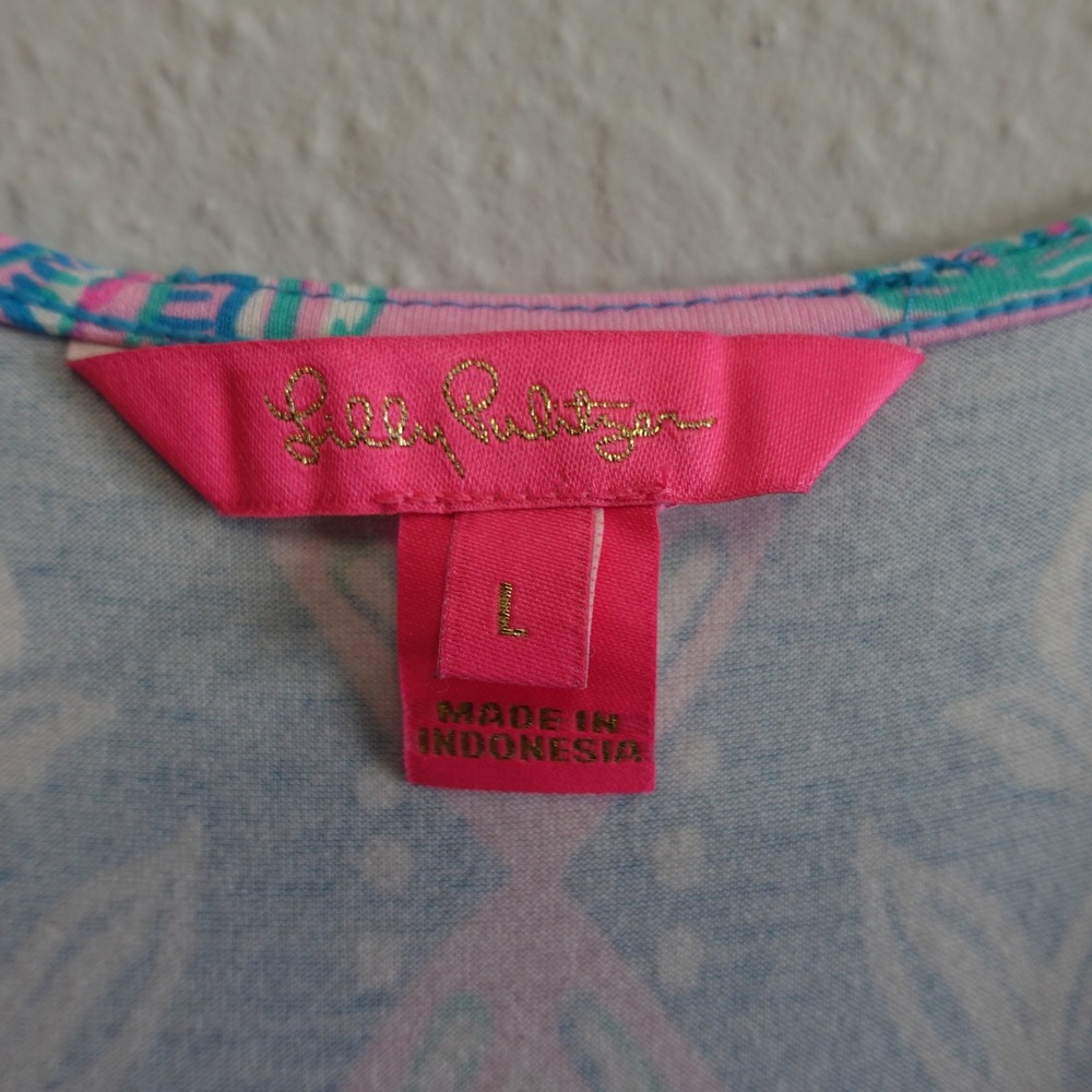 Lilly Pulitzer Esmarella Maxi Dress Large Pink Blue Shell Print Faux Wrap Boho - Picture 5 of 16
